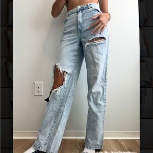 Garage Light Blue Ripped Straight Leg Jeans